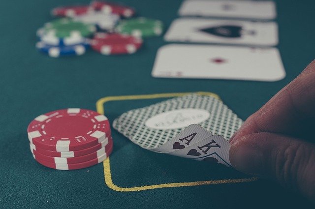 Cards and chips on a casino table